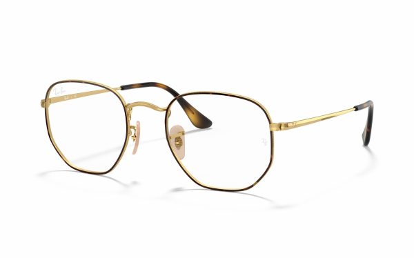 Ray-Ban Hexagonal Eyeglasses RX 6448 2945 Lens Size 48, 51 and 54 Frame Shape Hexagon Frame Color Havana Gold for Unisex