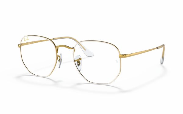 نظارة طبية راي بان سداسي RX 6448 3104 حجم العدسة 48 و 51 و 54 شكل الاطار سداسي لون الاطار أبيض ذهبي للجنسين
