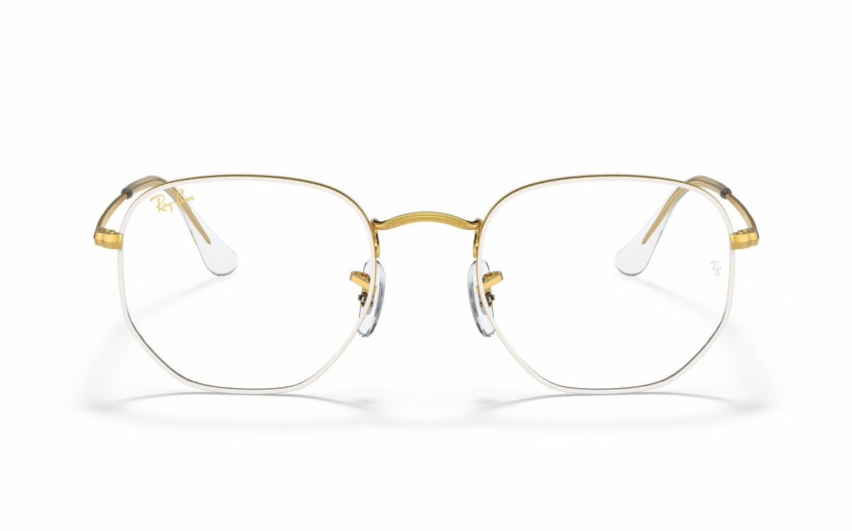 نظارة طبية راي بان سداسي RX 6448 3104 حجم العدسة 48 و 51 و 54 شكل الاطار سداسي لون الاطار أبيض ذهبي للجنسين