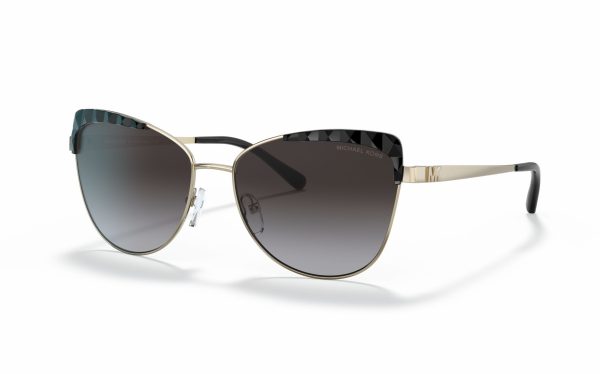 Michael Kors san Leone Sunglasses MK 1084 10148G Lens Size 56 Frame Shape Cat Eye Lens Color Grey Frame Color Gold Black for Women