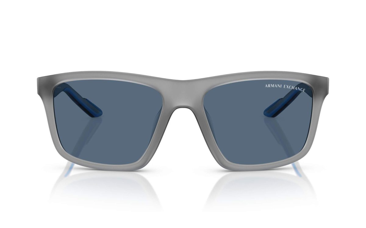 Armani Exchange Sunglasses AX 4149SU 8363/80 Lens Size 56 Frame Shape Square Lens Color Blue Frame Color Grey for Men